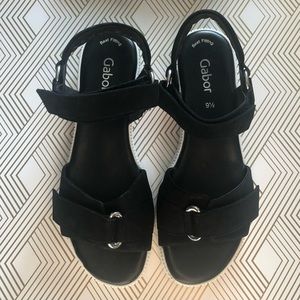 Gabor Black White Sandal Chunky Heel Silver Buckle Velcro Strap Very Well Made